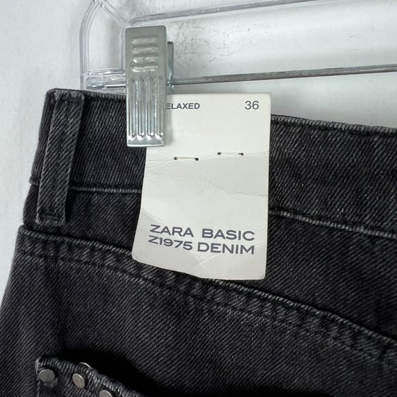 NWT Zara Relaxed Fit Distressed Studded Raw Hem Jeans Black Size 4 NEW D1664 - Picture 12 of 13